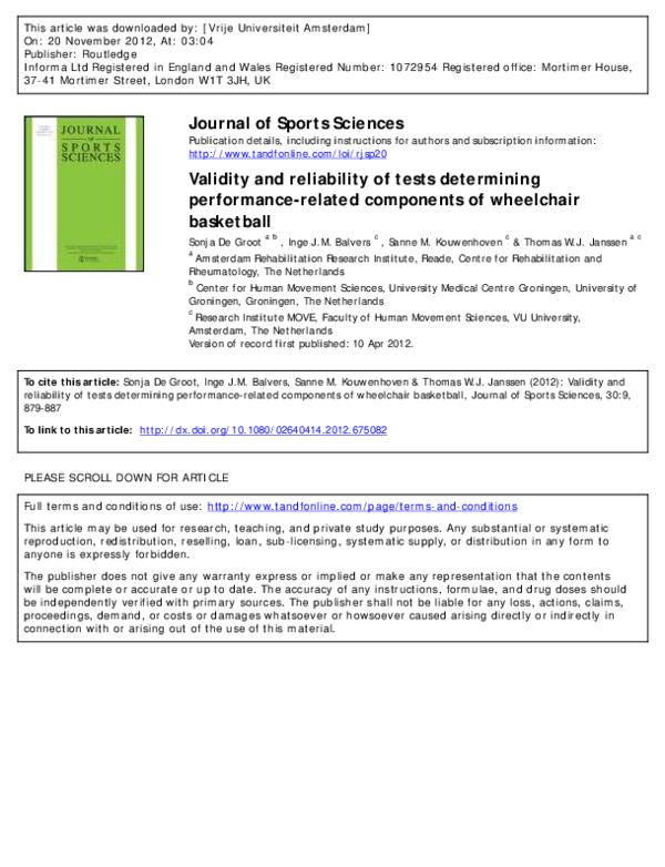 (PDF) Validity and reliability of tests determining performance-related ...