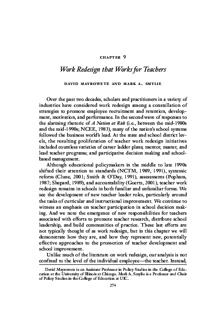 (PDF) Work Redesign that Works for Teachers
