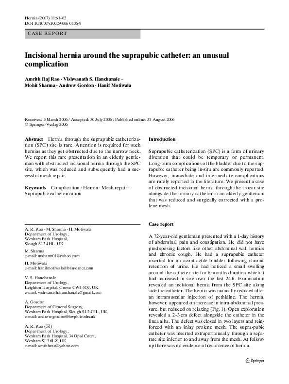 (PDF) Incisional hernia around the suprapubic catheter an unusual