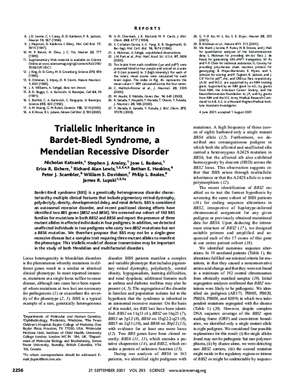 (PDF) Triallelic Inheritance in Bardet-Biedl Syndrome, a Mendelian ...