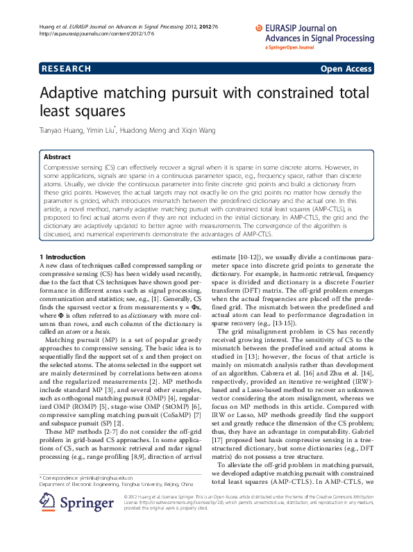 (PDF) Adaptive matching pursuit with constrained total least squares