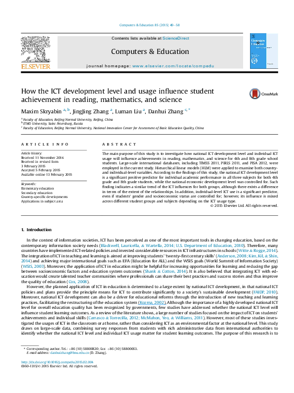 (PDF) How the ICT development level and usage influence student ...