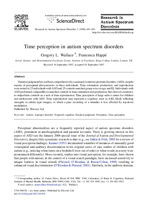 (PDF) Time perception in autism spectrum disorders