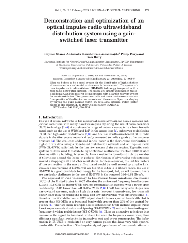 (PDF) Demonstration and optimization of an optical impulse radio ...