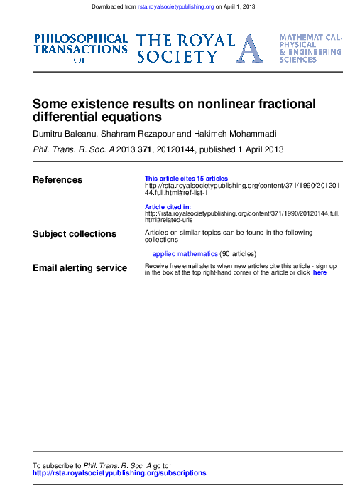 (PDF) Some existence results on nonlinear fractional differential equations