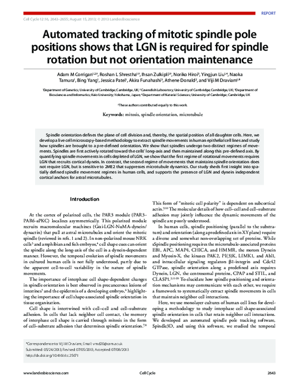 (PDF) Automated tracking of mitotic spindle pole positions shows that
