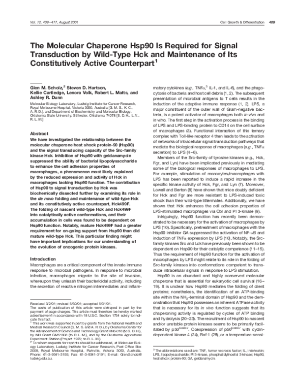 (PDF) The molecular chaperone Hsp90 is required for signal transduction ...
