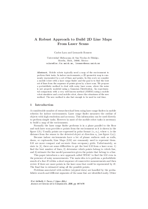 (PDF) A Robust Approach to Build 2d Line Maps From Laser Scans