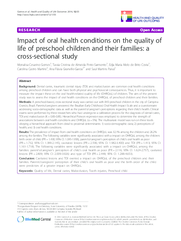 (PDF) Impact of oral health conditions on the quality of life of ...