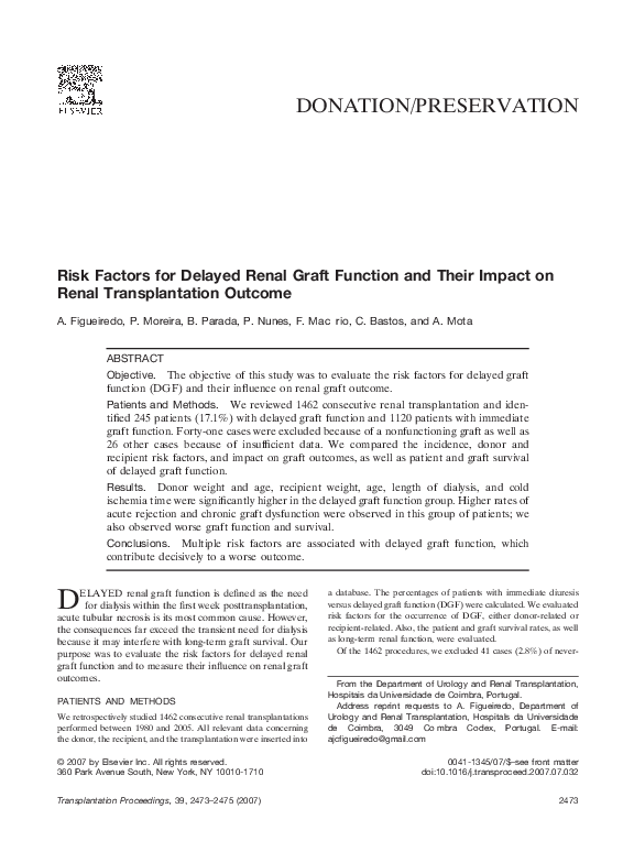 (PDF) Risk Factors for Delayed Renal Graft Function and Their Impact on ...