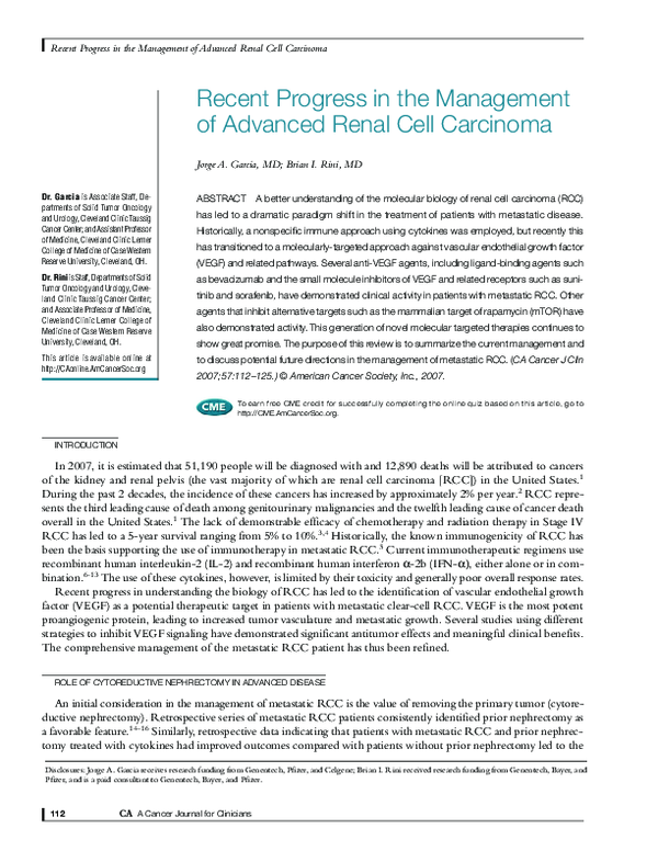 (PDF) Recent Progress in the Management of Advanced Renal Cell Carcinoma