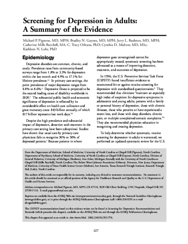 (PDF) Screening for Depression in Adults: A Summary of the Evidence for ...