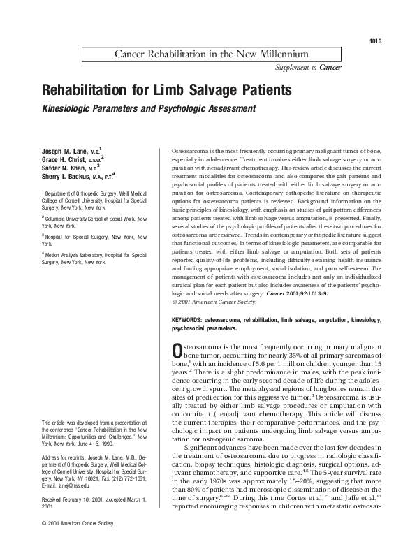 (PDF) Rehabilitation for limb salvage patients