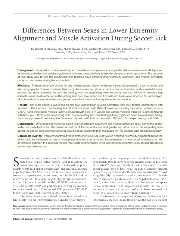 (PDF) Differences Between Sexes in Lower Extremity Alignment and Muscle ...