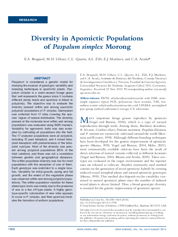 (PDF) Diversity in Apomictic Populations of Paspalum simplex Morong
