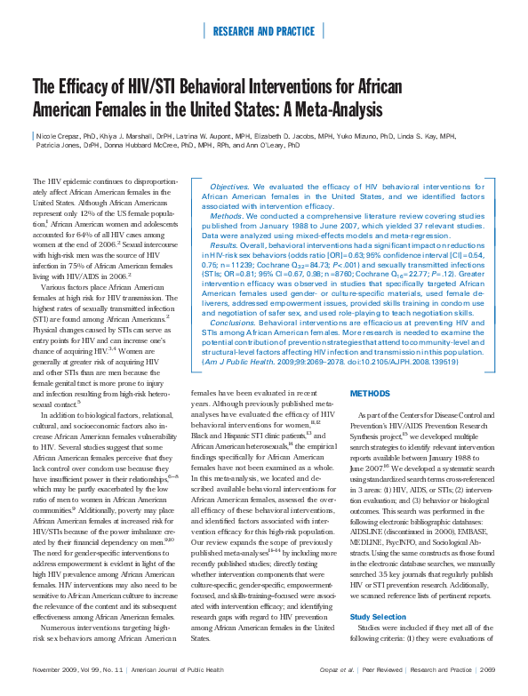(PDF) Efficacy of HIV/STI Behavioral Interventions for Heterosexual
