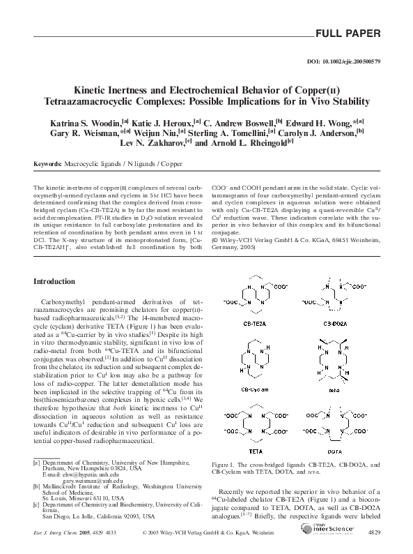 (PDF) Kinetic Inertness and Electrochemical Behavior of Copper(II ...