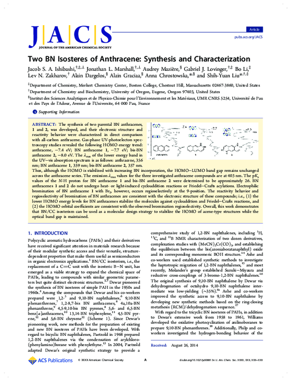(PDF) Two BN isosteres of anthracene: synthesis and characterization