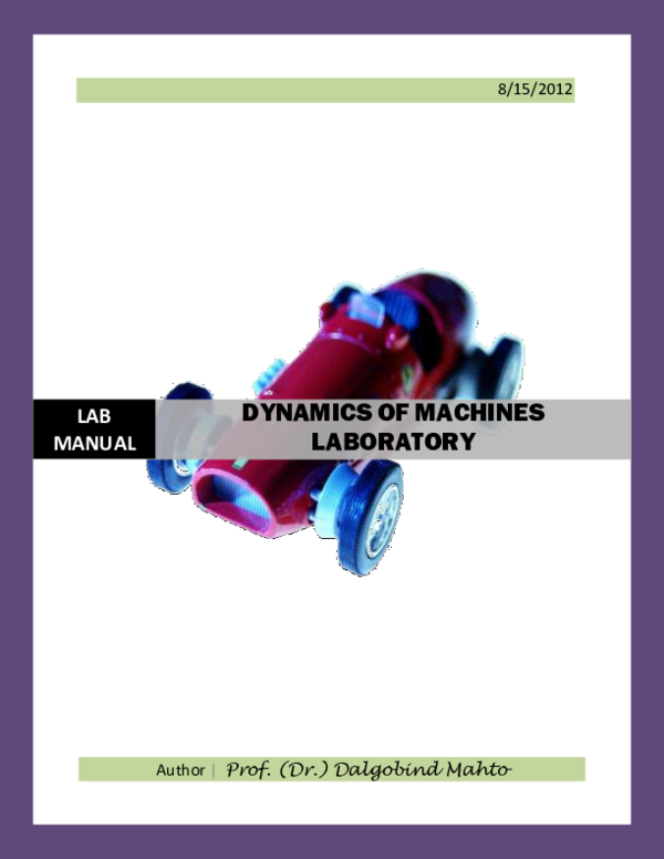(PDF) LAB MANUAL DYNAMICS OF MACHINES LABORATORY Dalgobind Mahto