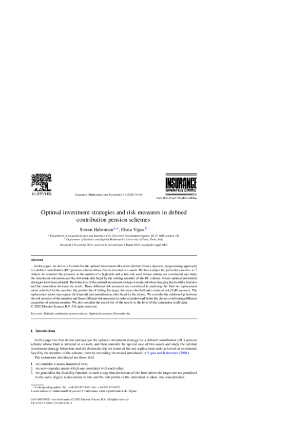 (PDF) Optimal investment strategies and risk measures in defined ...