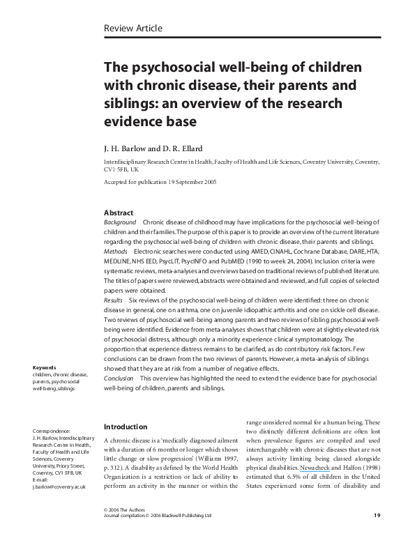 (PDF) The psychosocial well-being of children with chronic disease ...