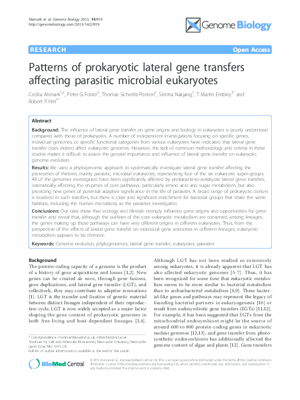(PDF) Patterns of prokaryotic lateral gene transfers affecting ...