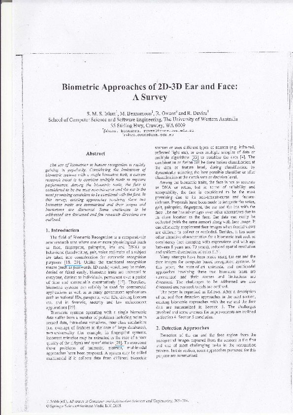 (PDF) Biometric Approaches of 2D-3D Ear and Face: A Survey