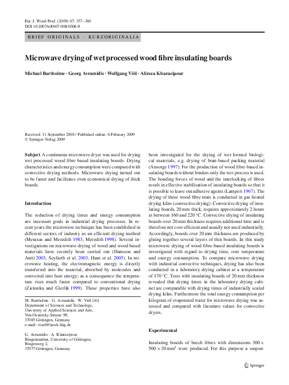 Pdf Microwave Drying Of Wet Processed Wood Fibre Insulating