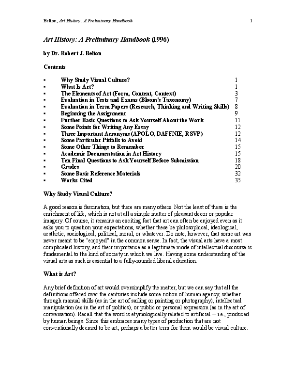 (PDF) Art History A Preliminary Handbook (1996) Robert Belton