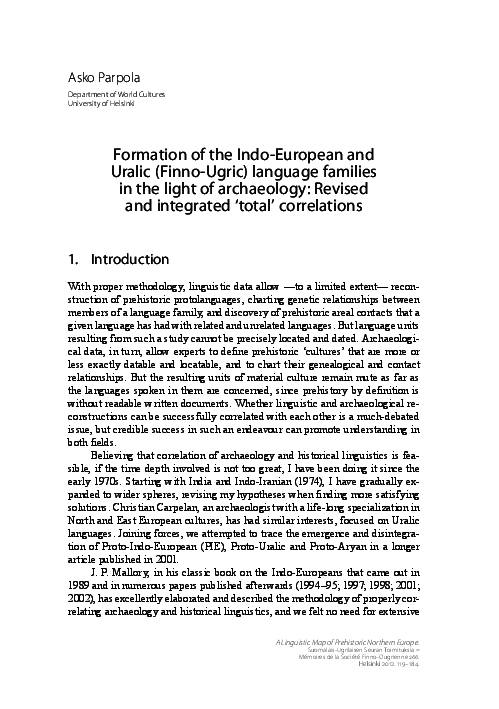 Pdf Parpola Asko 2012 2013 Formation Of The Indo - 