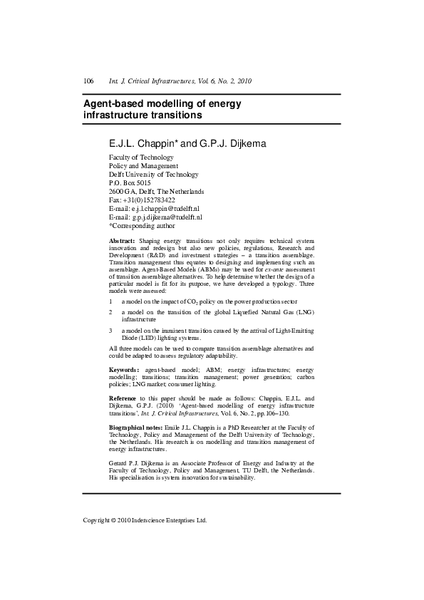 (PDF) Agentbased modeling of energy infrastructure transitions Emile