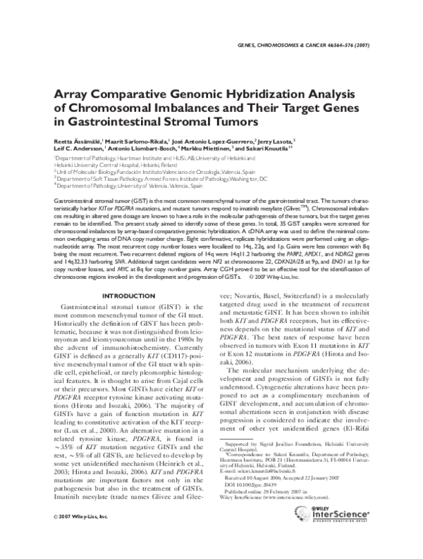 (PDF) Array comparative genomic hybridization analysis of chromosomal ...