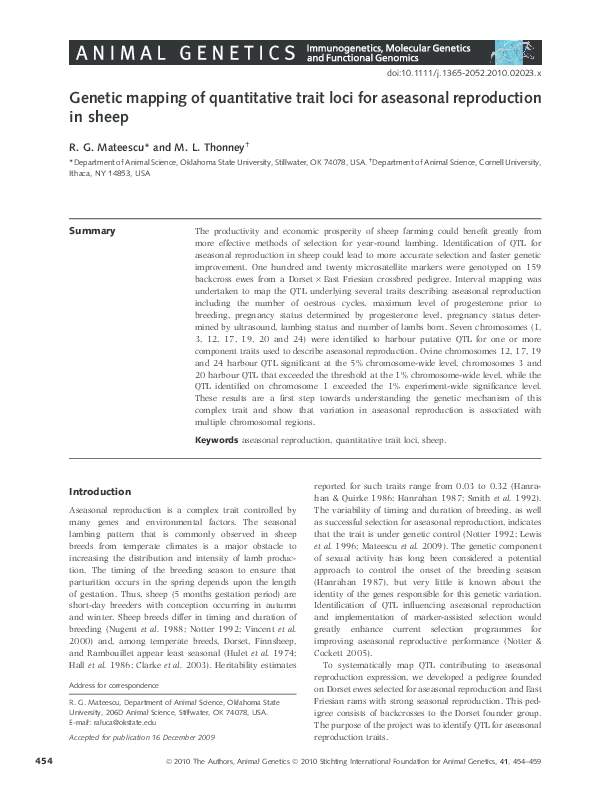 (PDF) Genetic mapping of quantitative trait loci for resistance to ...