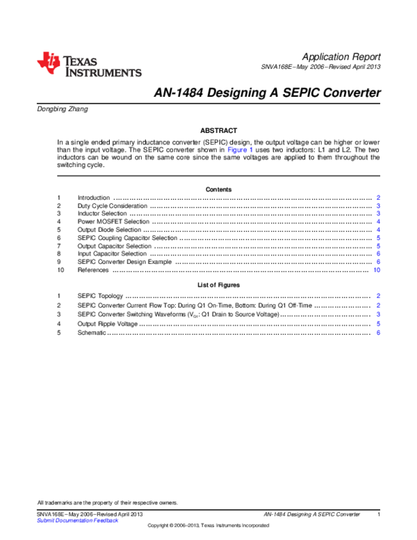 (PDF) AN-1484 Designing A SEPIC Converter