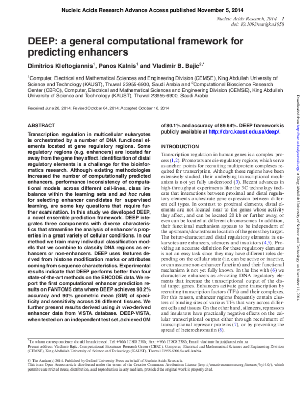 (PDF) DEEP: a general computational framework for predicting enhancers