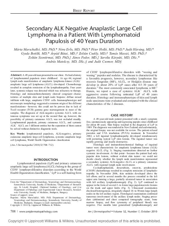 (PDF) Secondary ALK Negative Anaplastic Large Cell Lymphoma in a ...