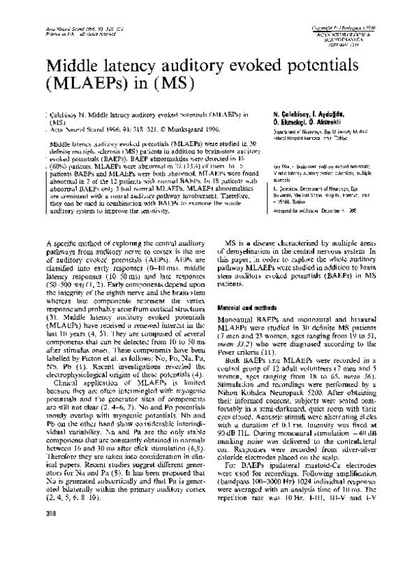 (PDF) Middle latency auditory evoked potentials (MLAEPs) in (MS)