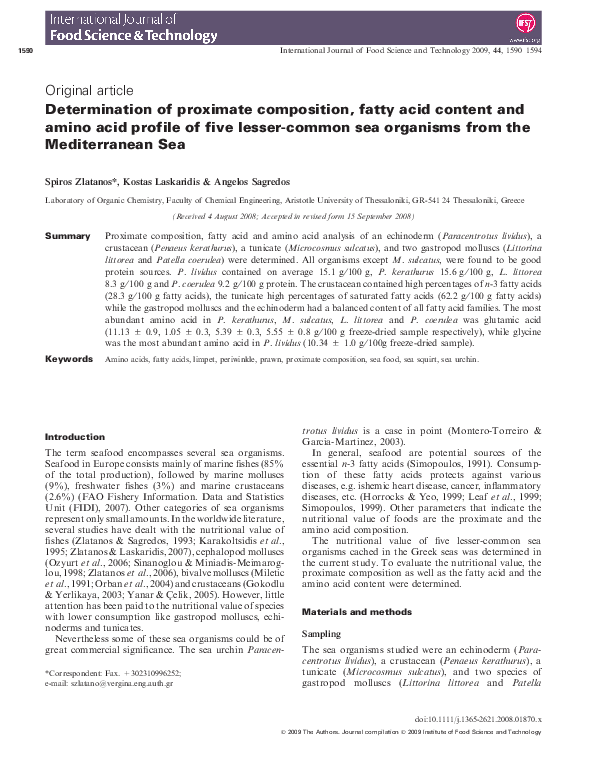 (PDF) Determination of proximate composition, fatty acid content and ...