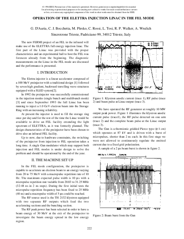 (PDF) Operation of the ELETTRA injection linac in the FEL mode
