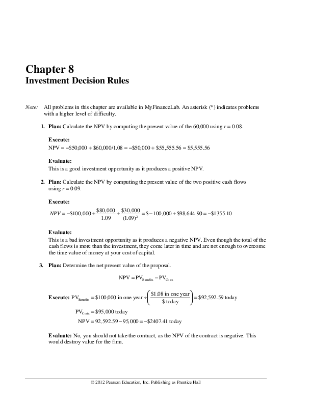 (PDF) Chapter 8 Investment Decision Rules