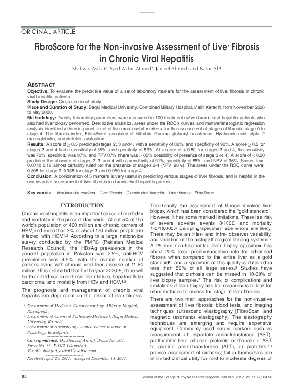 (PDF) FibroScore for the non-invasive assessment of liver fibrosis in ...
