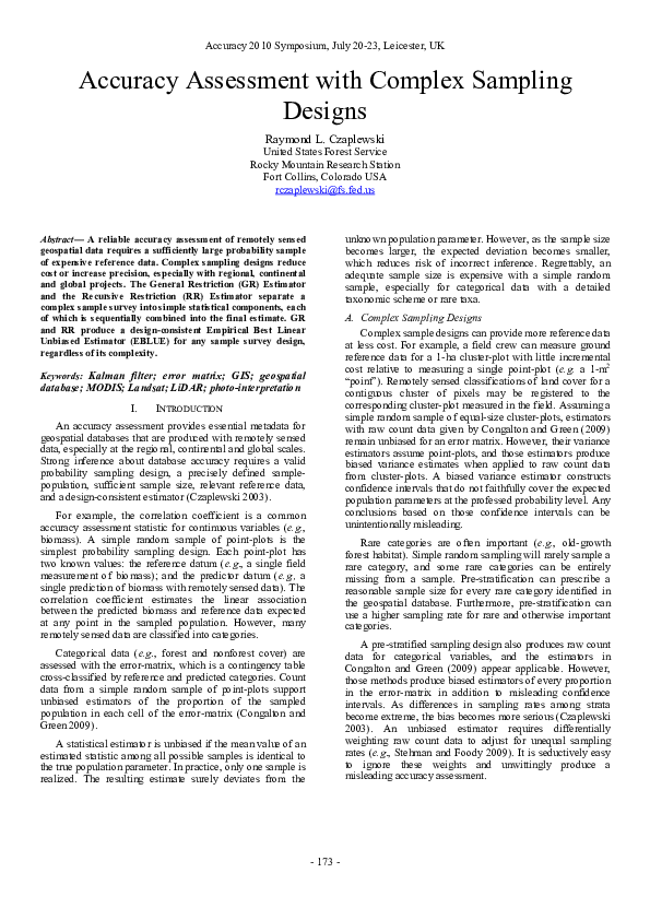 (PDF) Accuracy assessment with complex sampling designs
