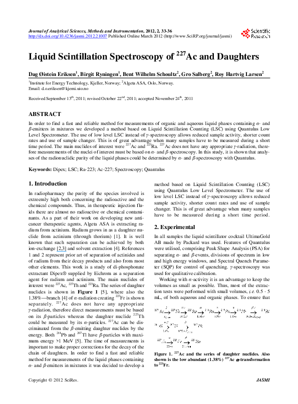 (PDF) Liquid Scintillation Spectroscopy of 227 Ac and Daughters