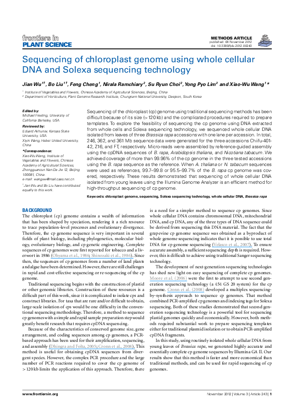 (PDF) Sequencing of Chloroplast Genome Using Whole Cellular DNA and ...