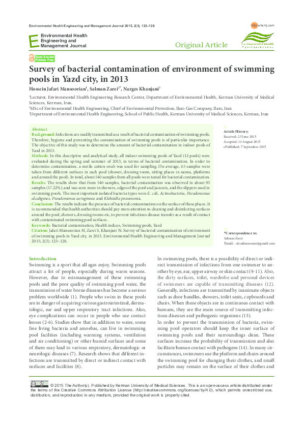 (PDF) Survey of bacterial contamination of environment of swimming ...
