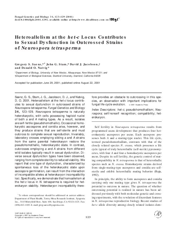 (PDF) Heteroallelism at the het-c Locus Contributes to Sexual ...