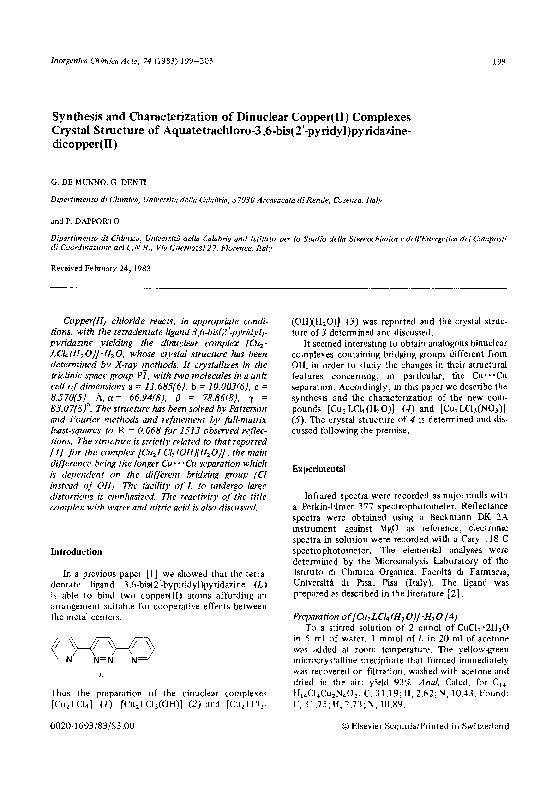 (PDF) Synthesis and characterization of dinuclear copper(II) complexes ...