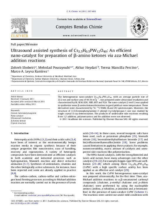 (PDF) Ultrasound assisted synthesis of Cs2.5H0.5PW12O40: An efficient ...