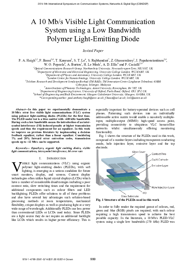 (PDF) (Invited Paper) A 10 Mb/s visible light communication system ...