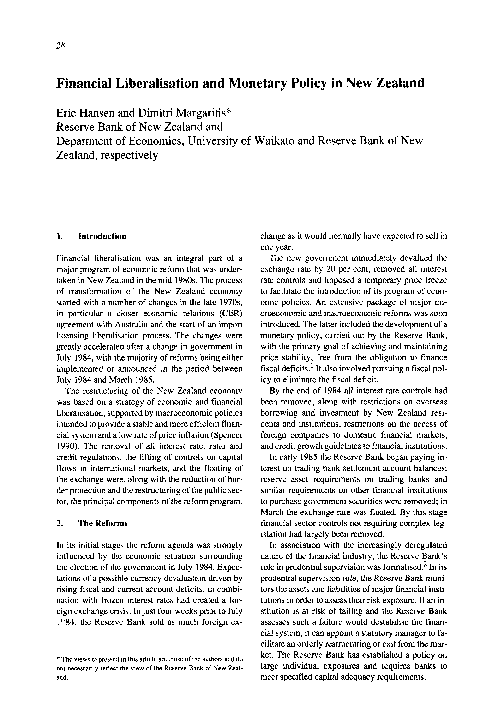 Pdf Financial Liberalisation And Monetary Policy In New Zealand